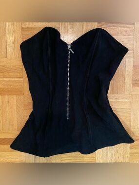 Black Strapless Corset Top with Front Zip